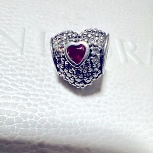 Authentic PANDORA In My Heart Clear CZ & Ruby Bithstone Sterling Silver Charm 😍